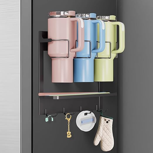 Magnetic Tumbler Organizer for 40 oz Water Bottle Holder with 4 Hooks (Black) - salesmania