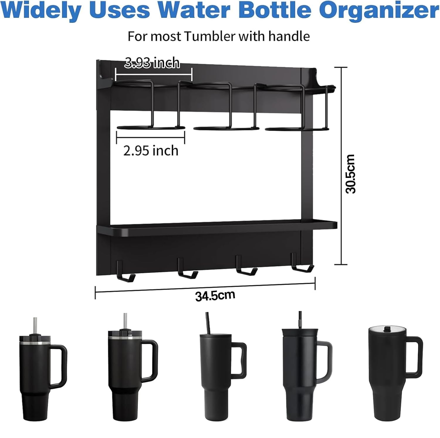 Magnetic Tumbler Organizer for 40 oz Water Bottle Holder with 4 Hooks (Black) - salesmania