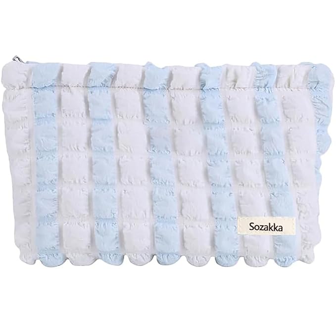 Makeup Bag Cute Makeup Bag Small Cosmetic Pouch (White/Blue) - salesmania