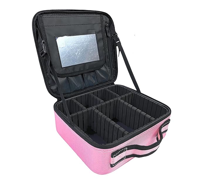 Makeup Bag with Mirror, Cosmetics Organizer Bag (Light Pink) - salesmania