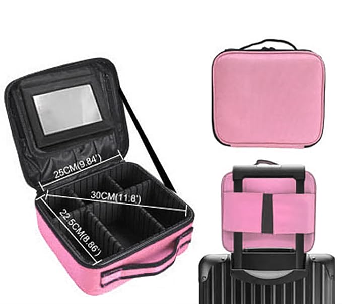 Makeup Bag with Mirror, Cosmetics Organizer Bag (Light Pink) - salesmania