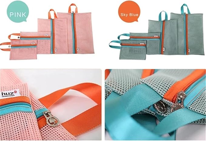 Mesh Zipper Pouch Multipurpose Travel Mesh Bag (Orange) - salesmania