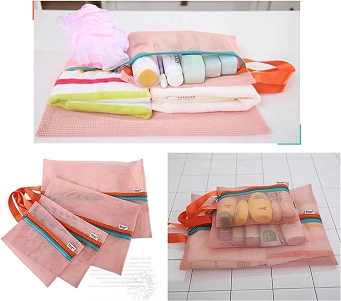 Mesh Zipper Pouch Multipurpose Travel Mesh Bag (Orange) - salesmania