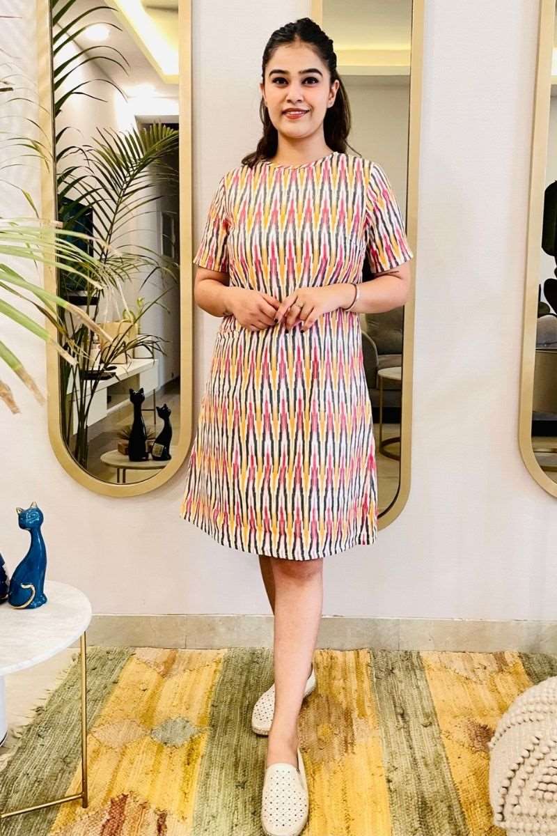 MULTI - COLOR IKAT SHIFT DRESS - salesmania