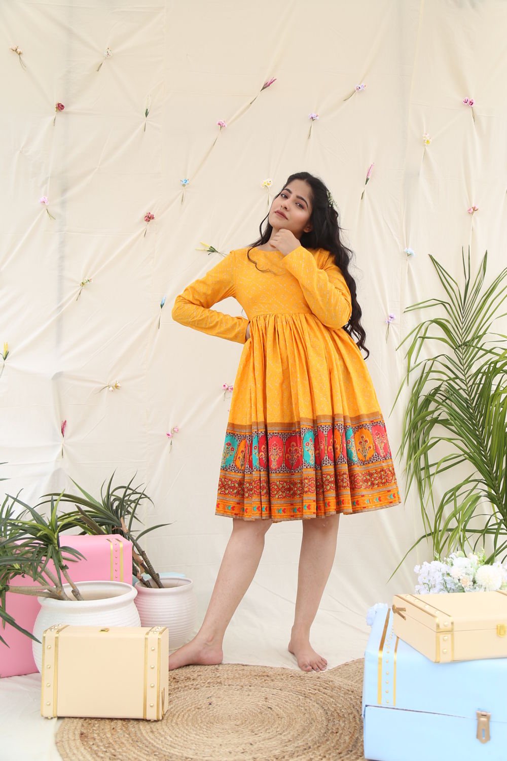 MUSTARD COTTON DRESS - salesmania