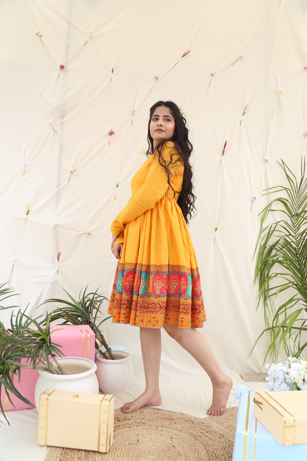 MUSTARD COTTON DRESS - salesmania