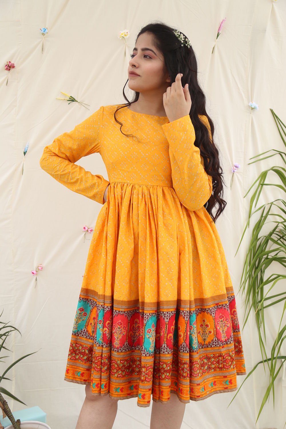 MUSTARD COTTON DRESS - salesmania