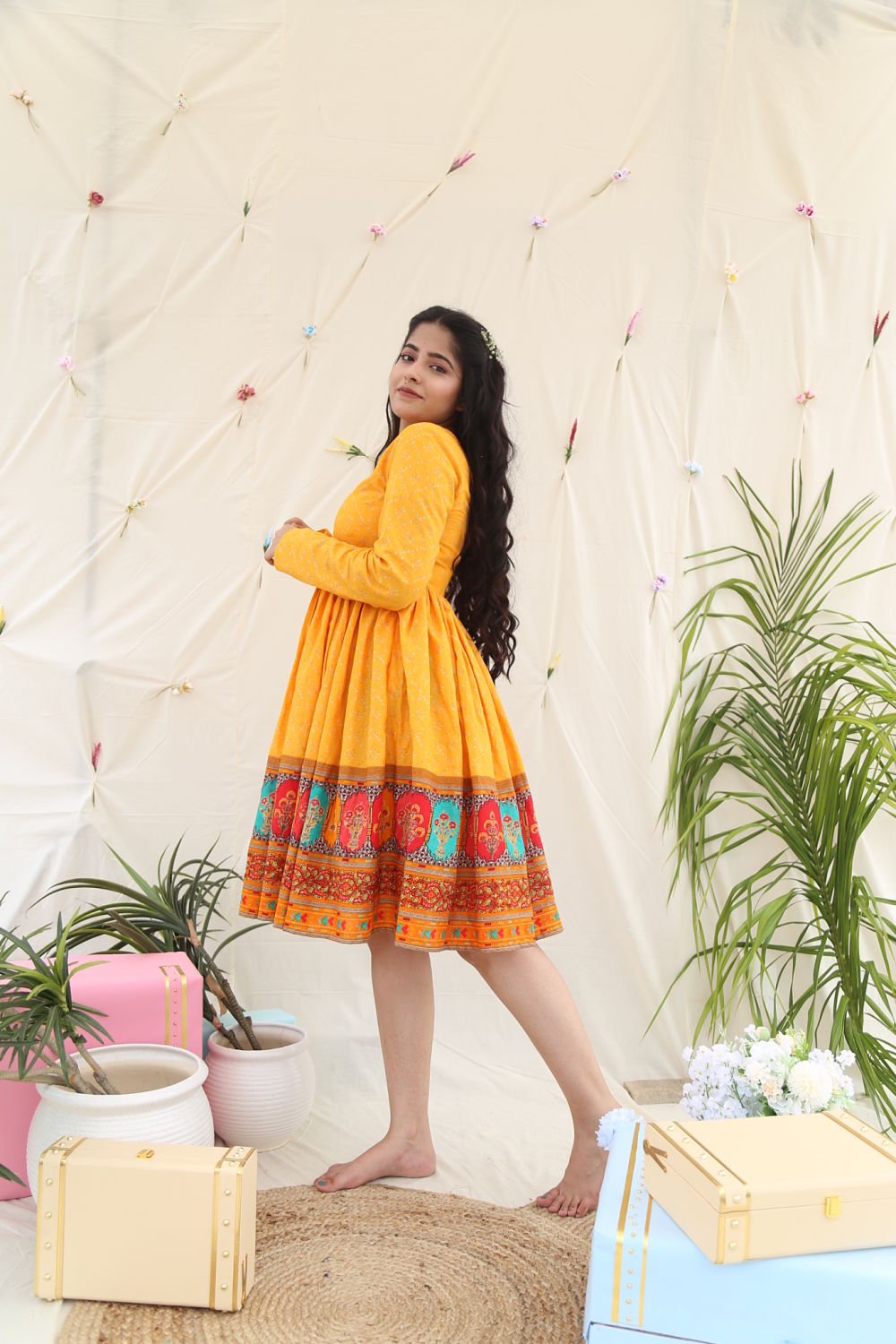 MUSTARD COTTON DRESS - salesmania