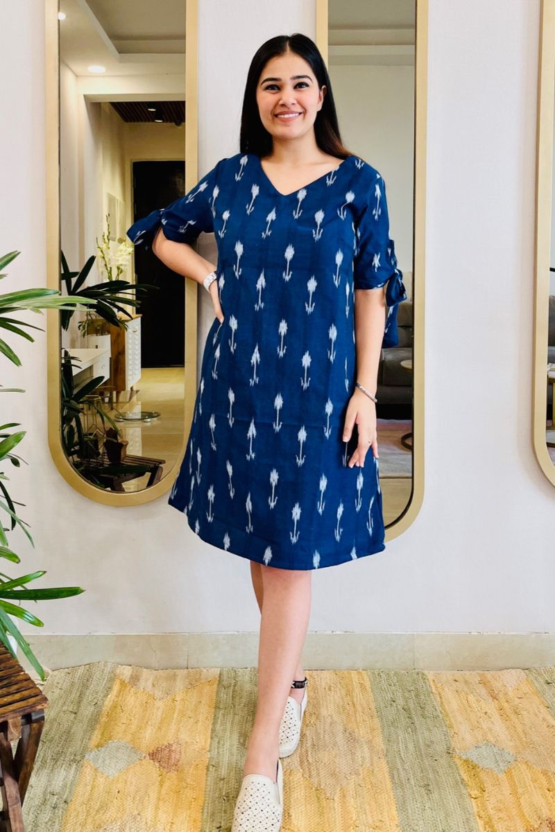 NAVY IKAT SHIFT DRESS - salesmania