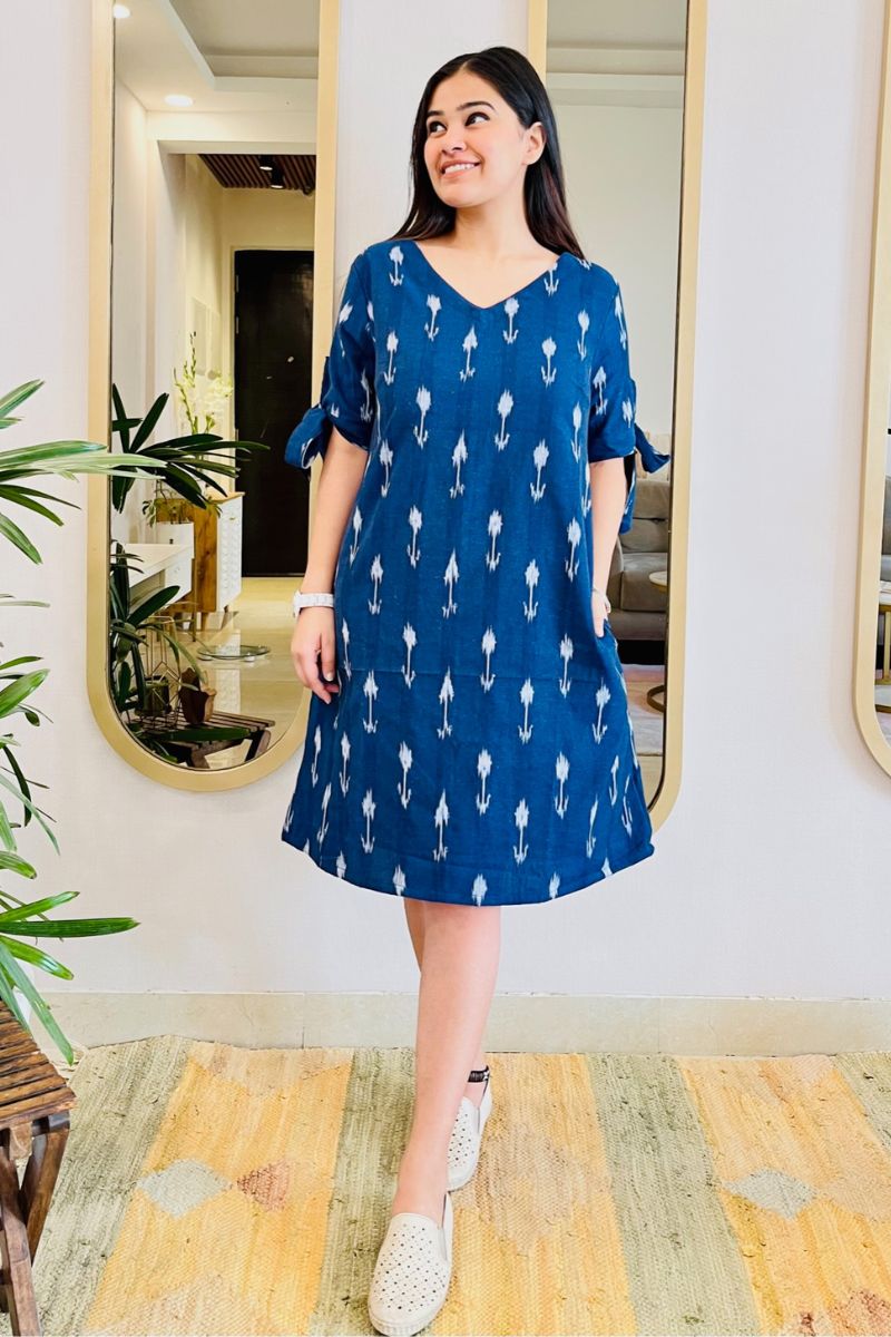 NAVY IKAT SHIFT DRESS - salesmania