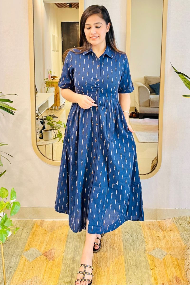 NAVY IKAT SHIRT DRESS - salesmania