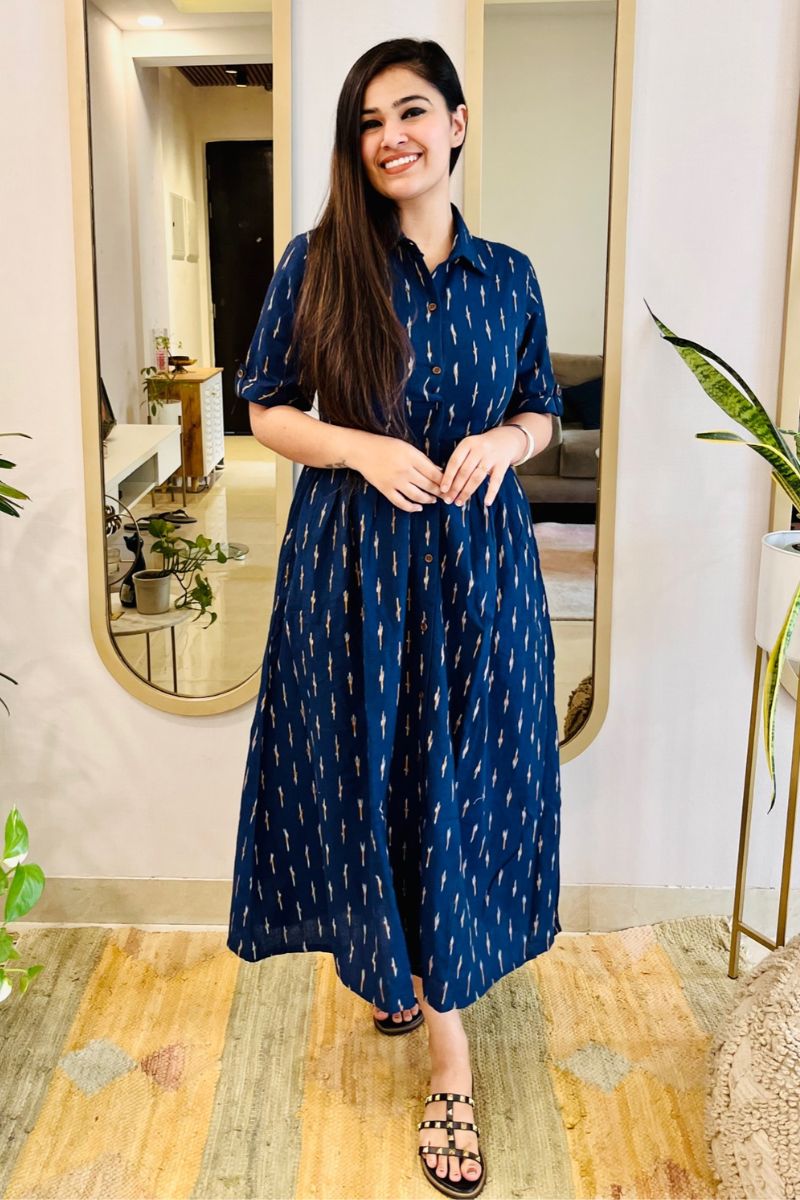 NAVY IKAT SHIRT DRESS - salesmania