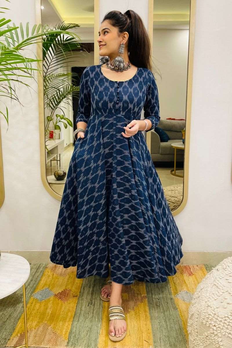 NAVY IKAT TWIRL DRESS - salesmania