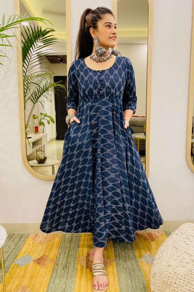 NAVY IKAT TWIRL DRESS - salesmania