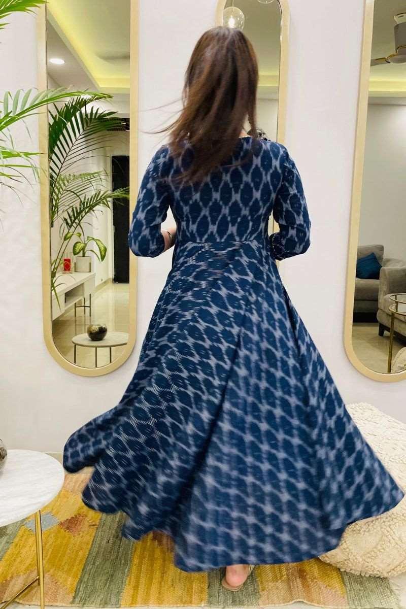 NAVY IKAT TWIRL DRESS - salesmania