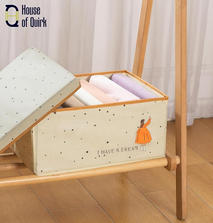 Non - Woven Clothes Storage Box Drawer Divider Basket (Beige Print) - salesmania