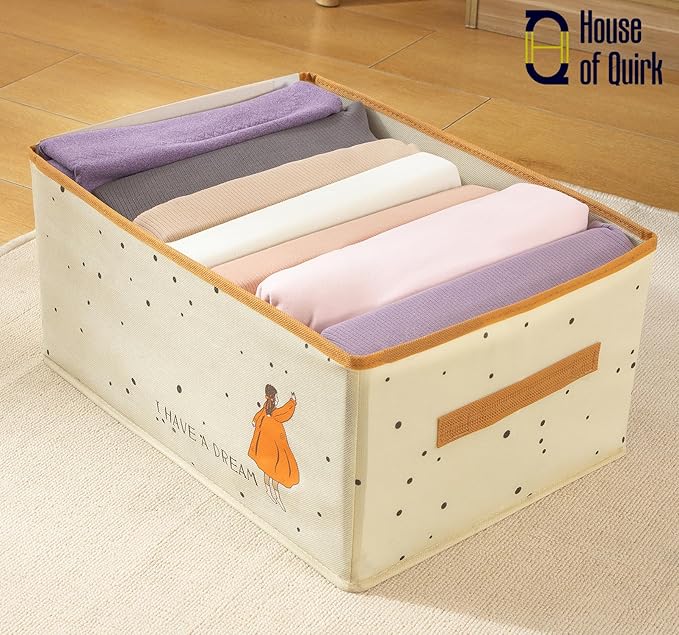 Non - Woven Clothes Storage Box Drawer Divider Basket (Beige Print) - salesmania