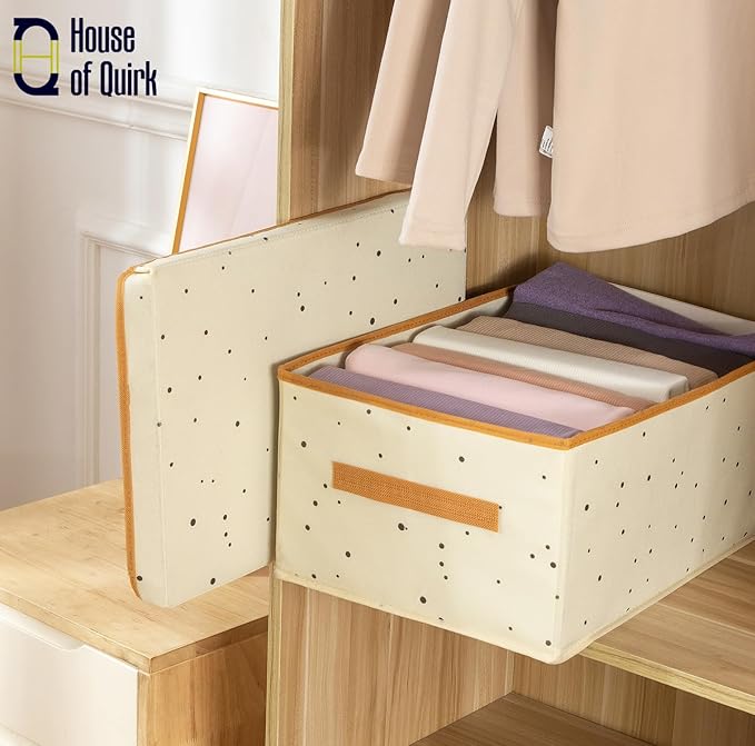 Non - Woven Clothes Storage Box Drawer Divider Basket (Beige Print) - salesmania