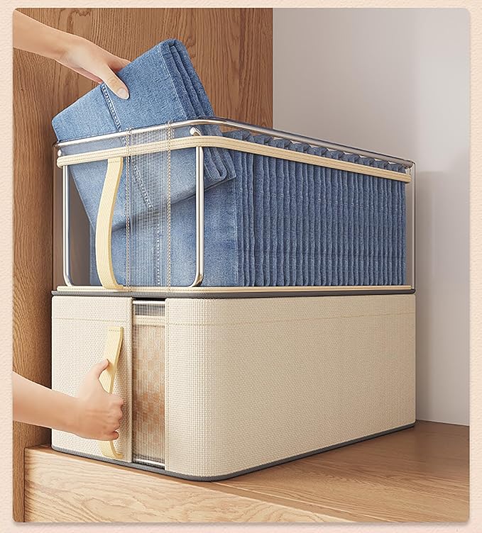 Oxford Cloth Storage Bins Closet & Wardrobe Shelves (Small Beige) - salesmania