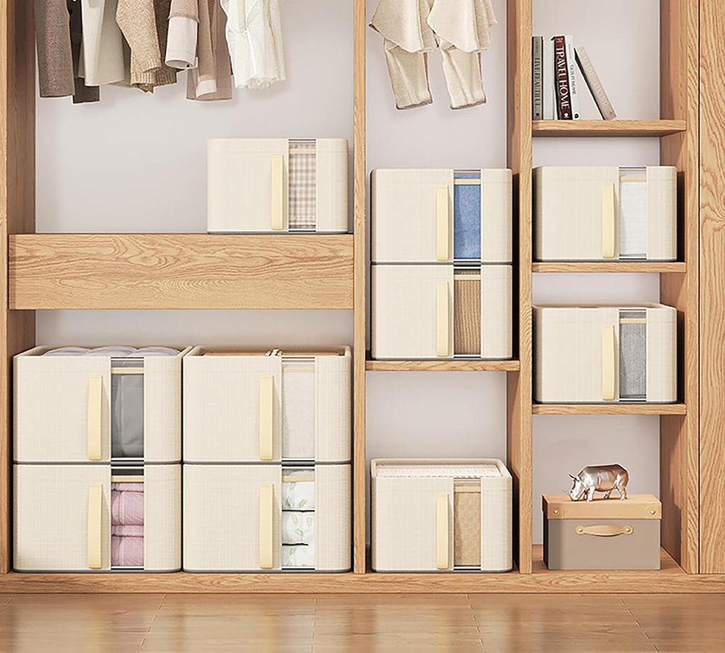 Oxford Cloth Storage Bins Closet & Wardrobe Shelves (Small Beige) - salesmania