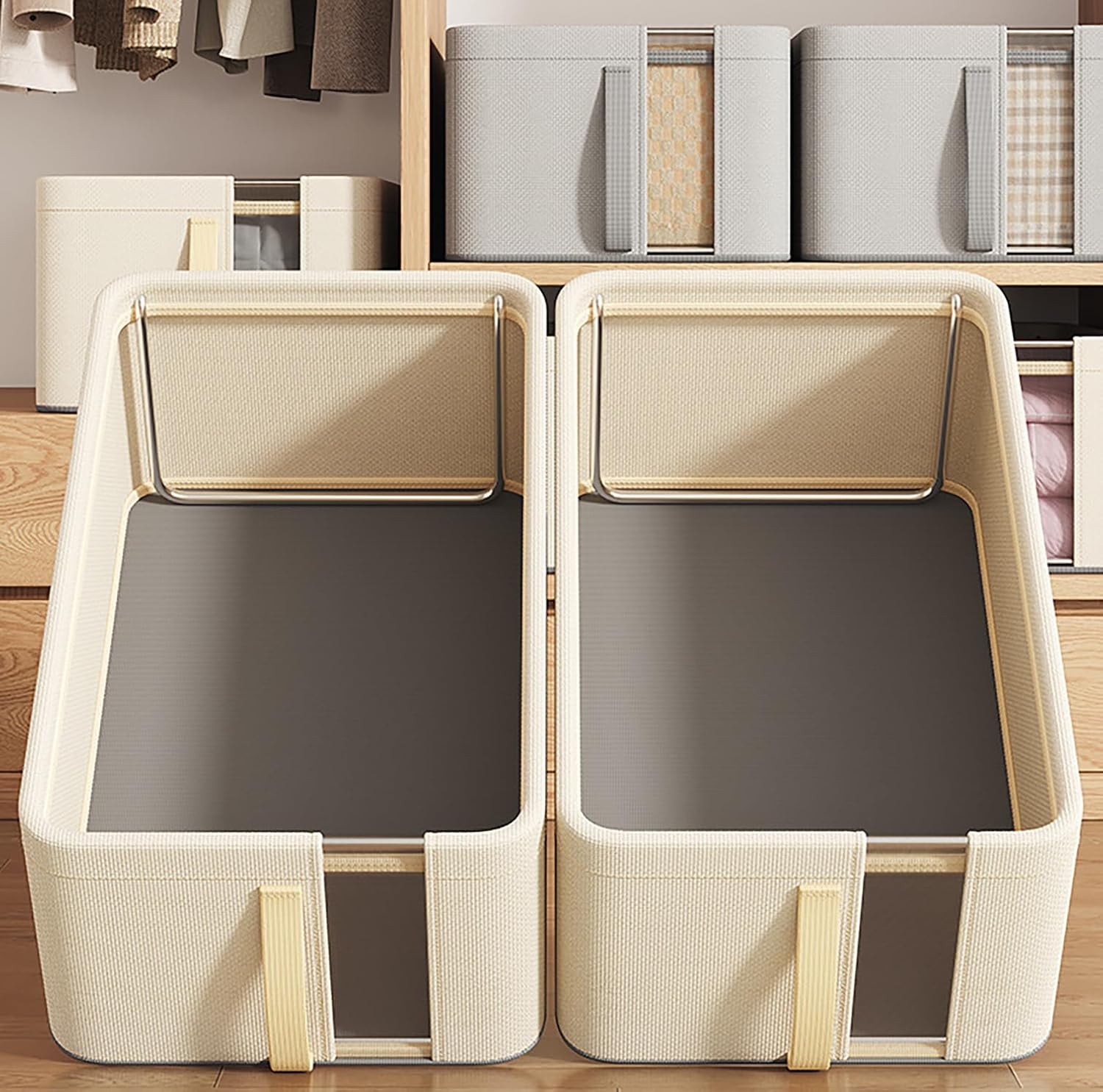 Oxford Cloth Storage Bins Closet & Wardrobe Shelves (Small Beige) - salesmania