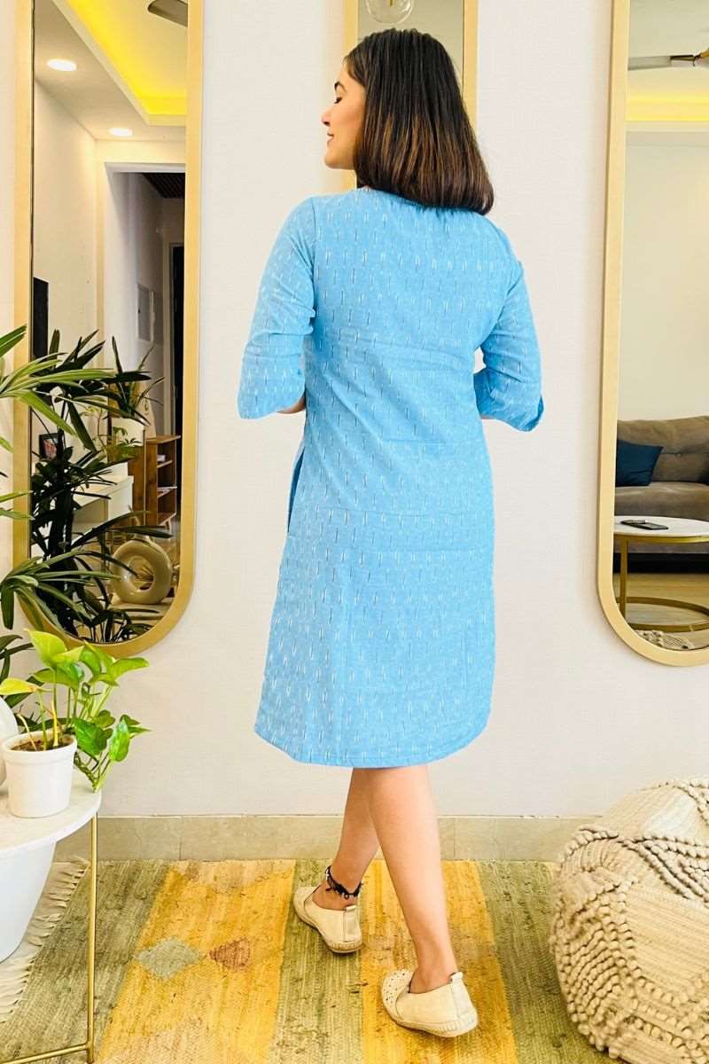 PASTEL BLUE FORMAL IKAT SHIFT DRESS - salesmania