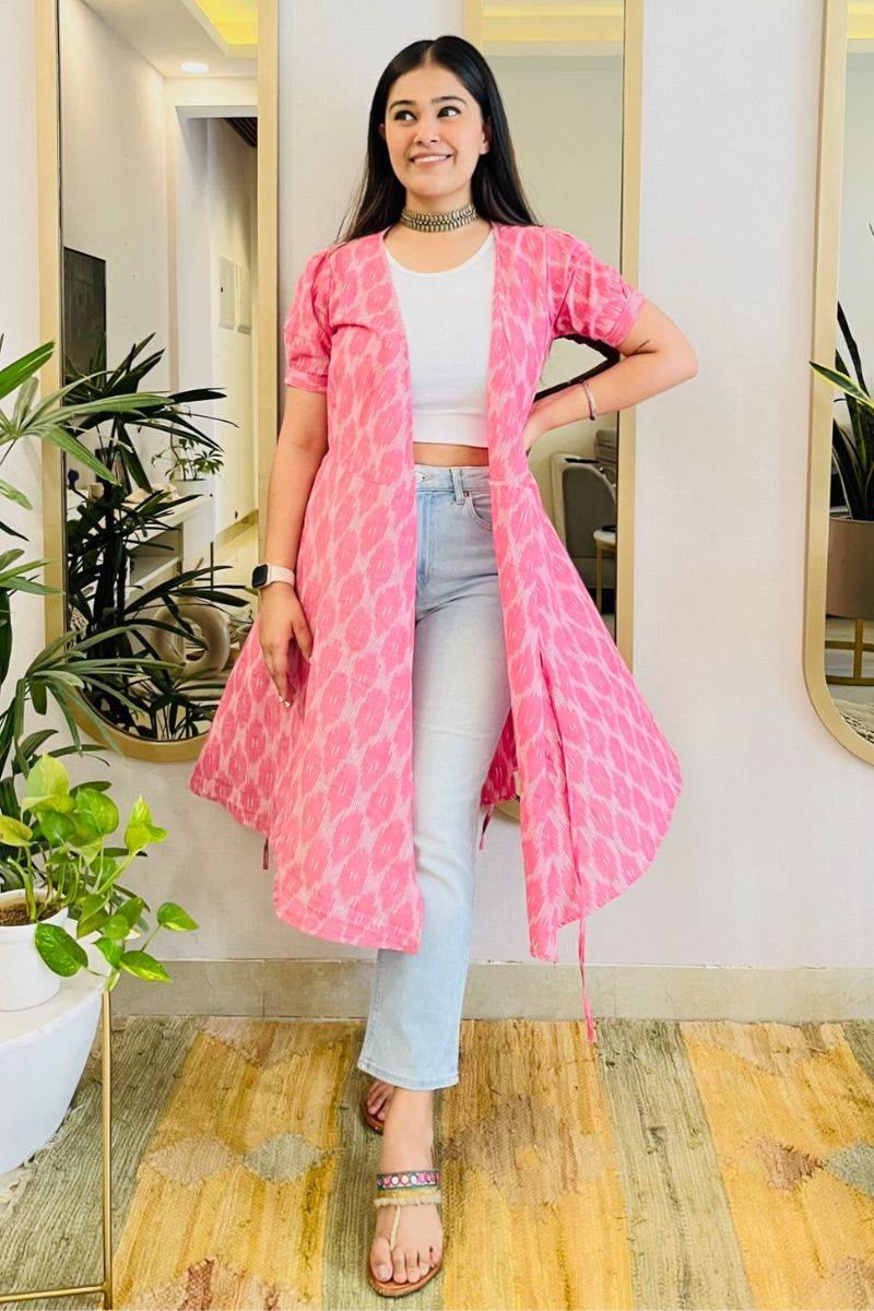 PASTEL PINK IKAT WRAP DRESS - salesmania