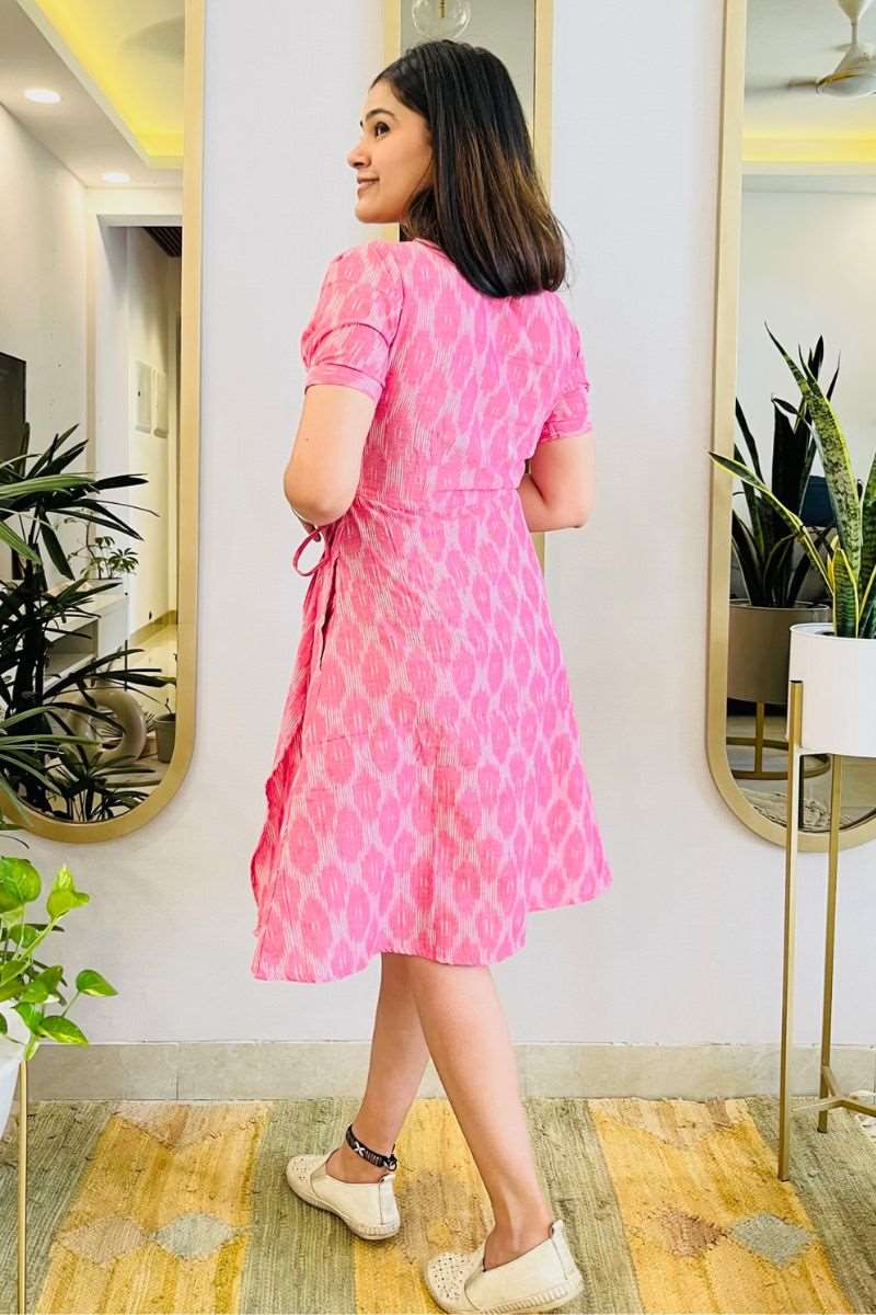 PASTEL PINK IKAT WRAP DRESS - salesmania