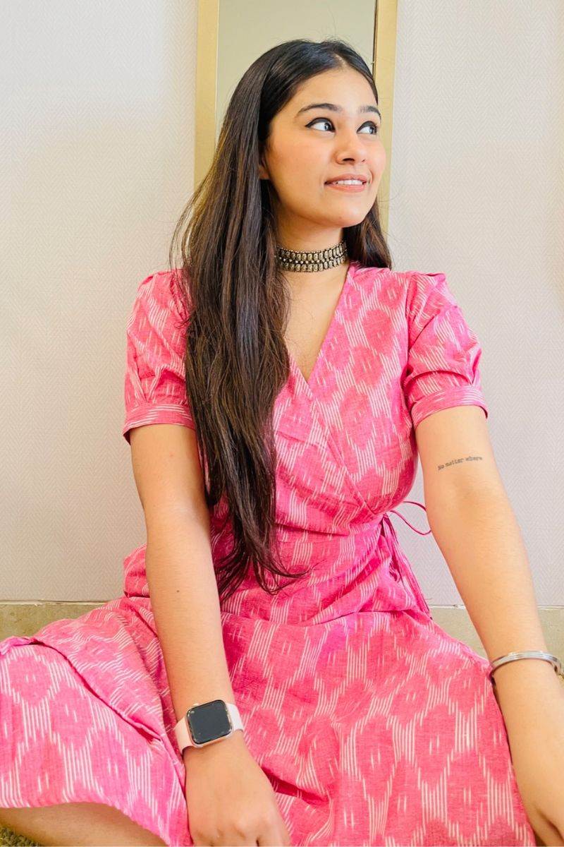 PASTEL PINK IKAT WRAP DRESS - salesmania