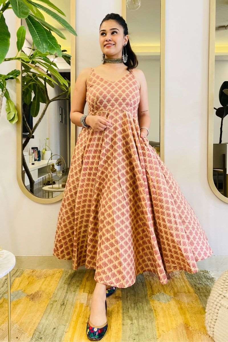 PEACH FLORAL TWIRL DRESS - salesmania