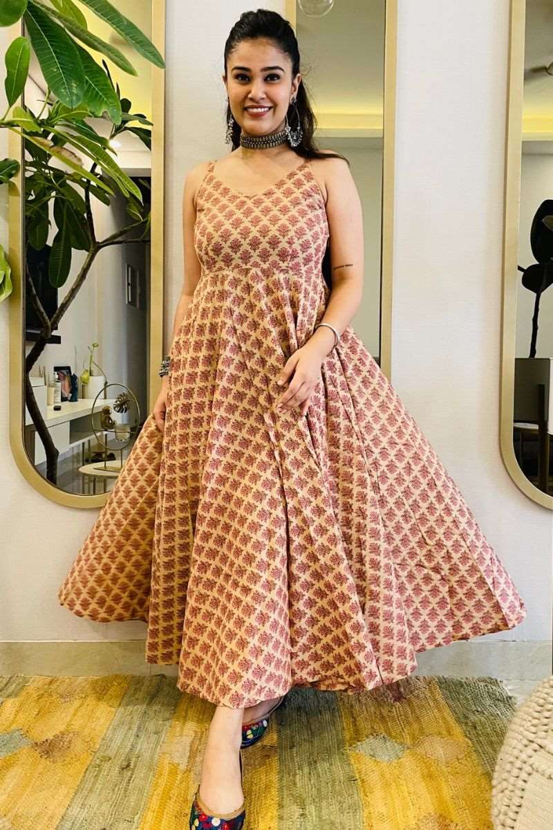 PEACH FLORAL TWIRL DRESS - salesmania