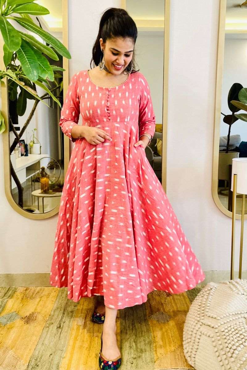 PEACH IKAT TWIRL DRESS - salesmania