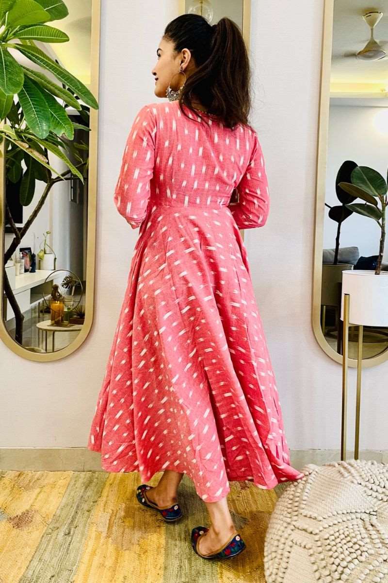 PEACH IKAT TWIRL DRESS - salesmania