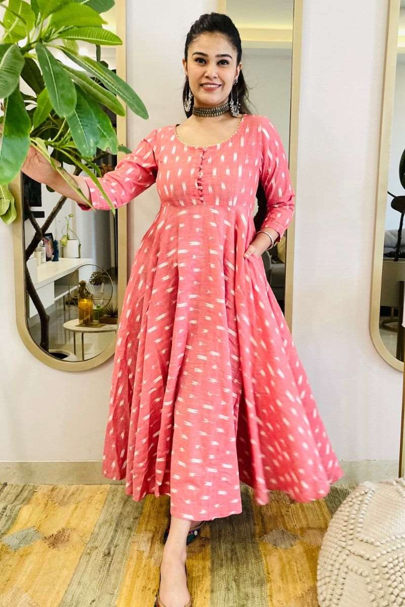 PEACH IKAT TWIRL DRESS - salesmania