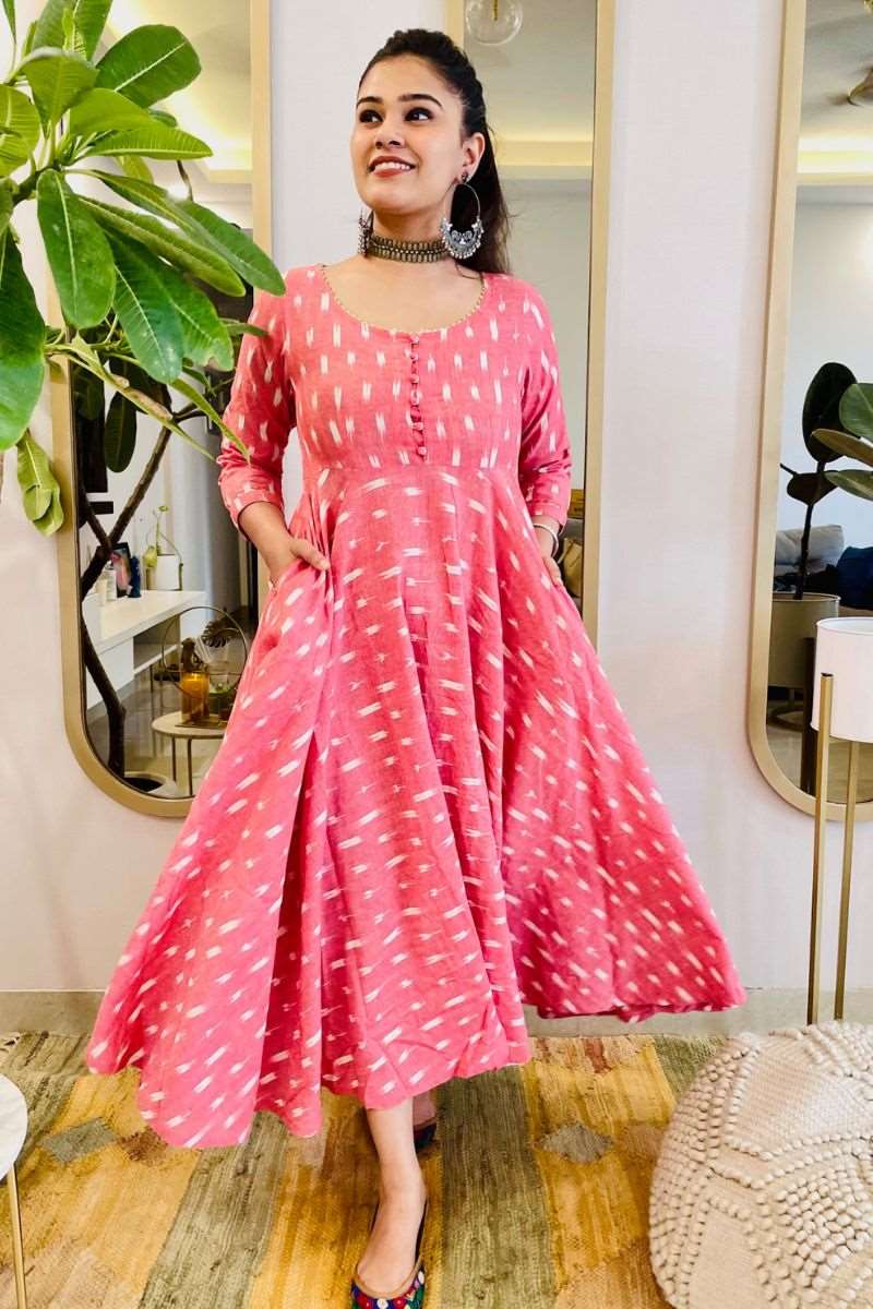 PEACH IKAT TWIRL DRESS - salesmania