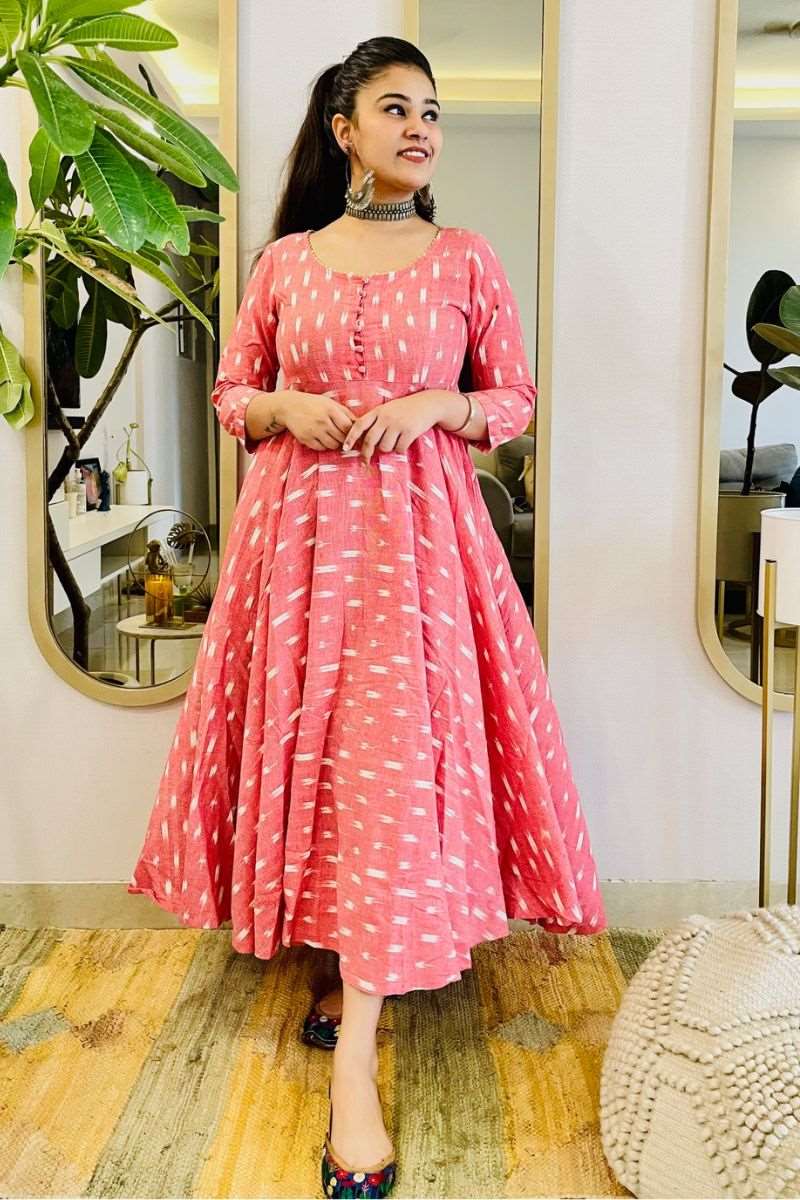 PEACH IKAT TWIRL DRESS - salesmania