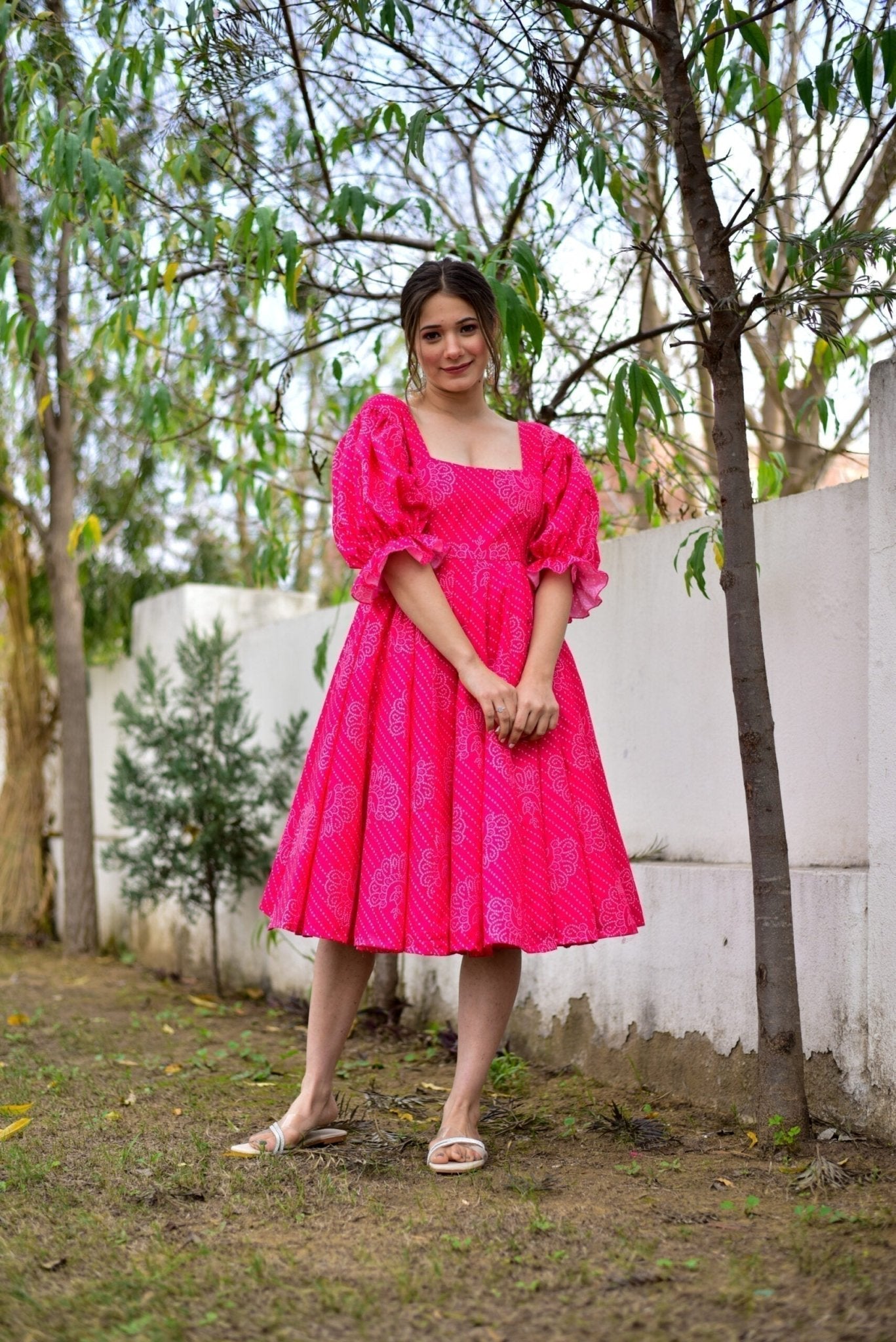 pink cotton bandhej dress - salesmania