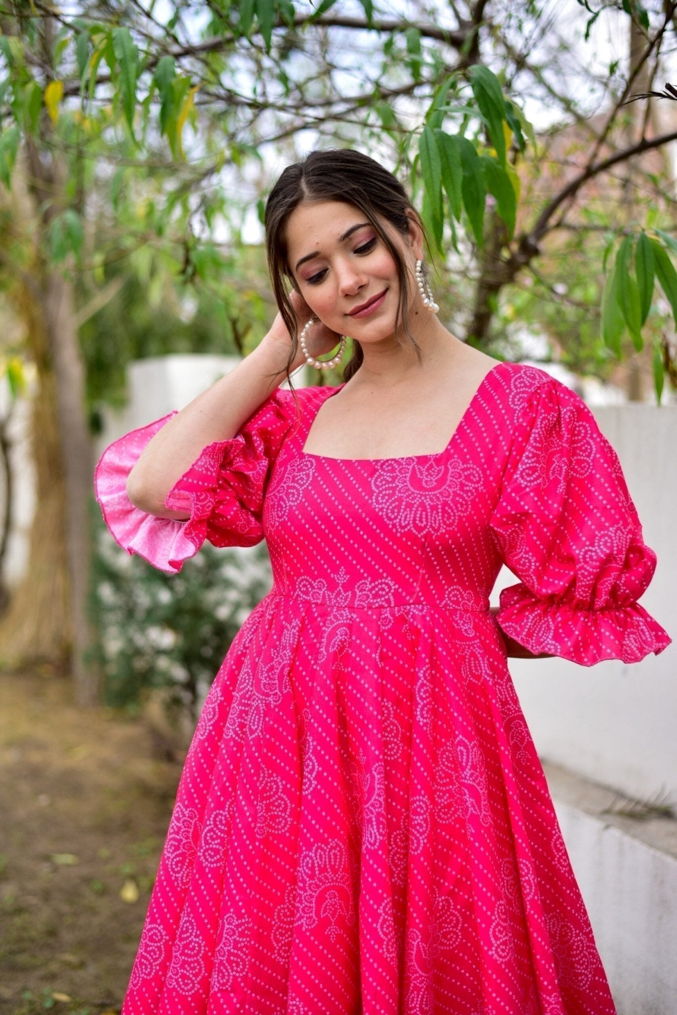 pink cotton bandhej dress - salesmania
