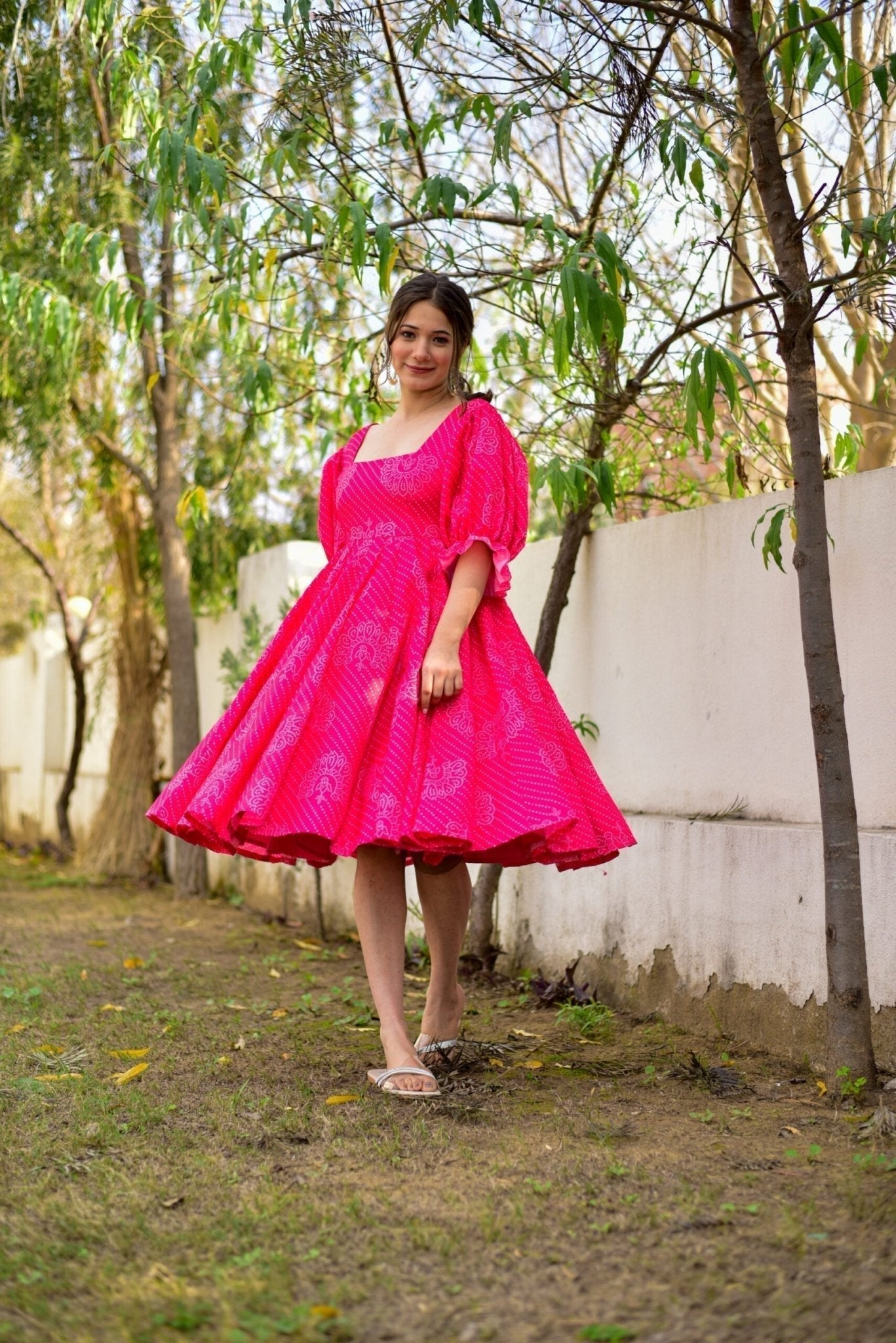 pink cotton bandhej dress - salesmania