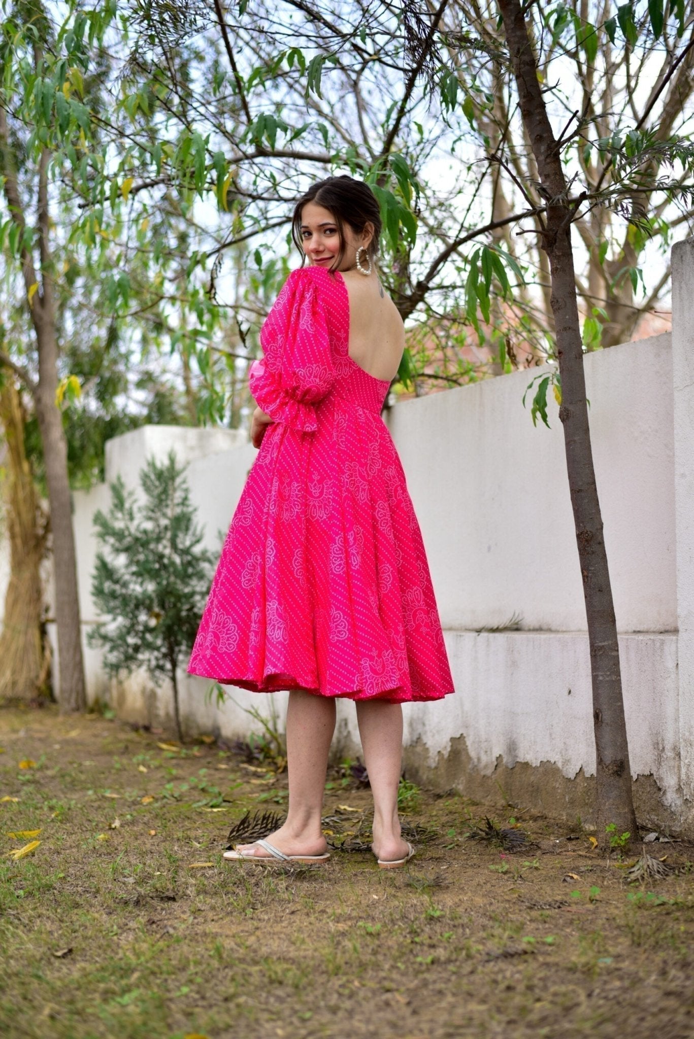 pink cotton bandhej dress - salesmania