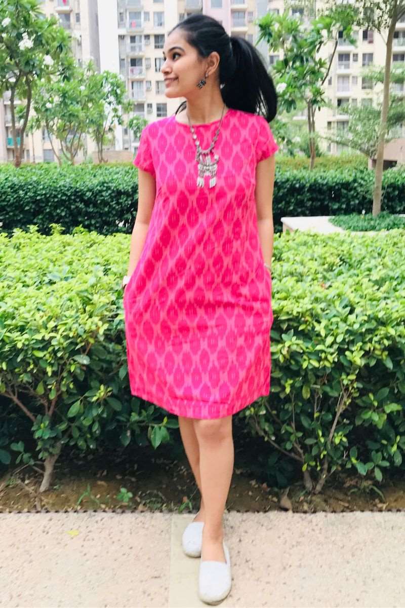 PINK IKAT SHIFT DRESS - salesmania