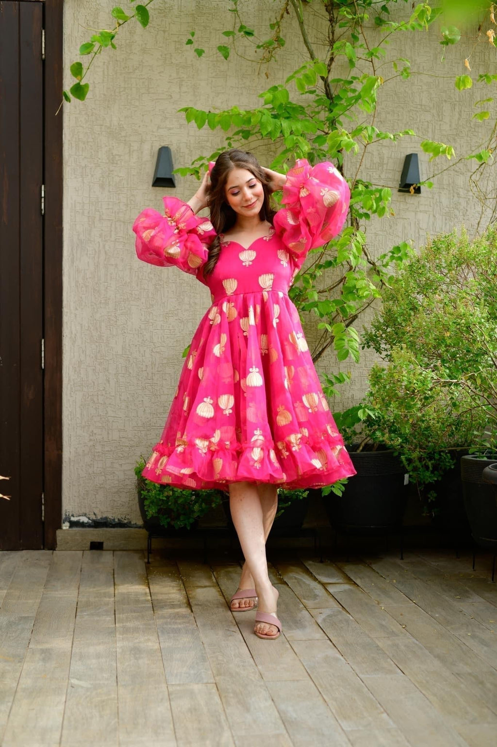 pink lotus organza dress - salesmania