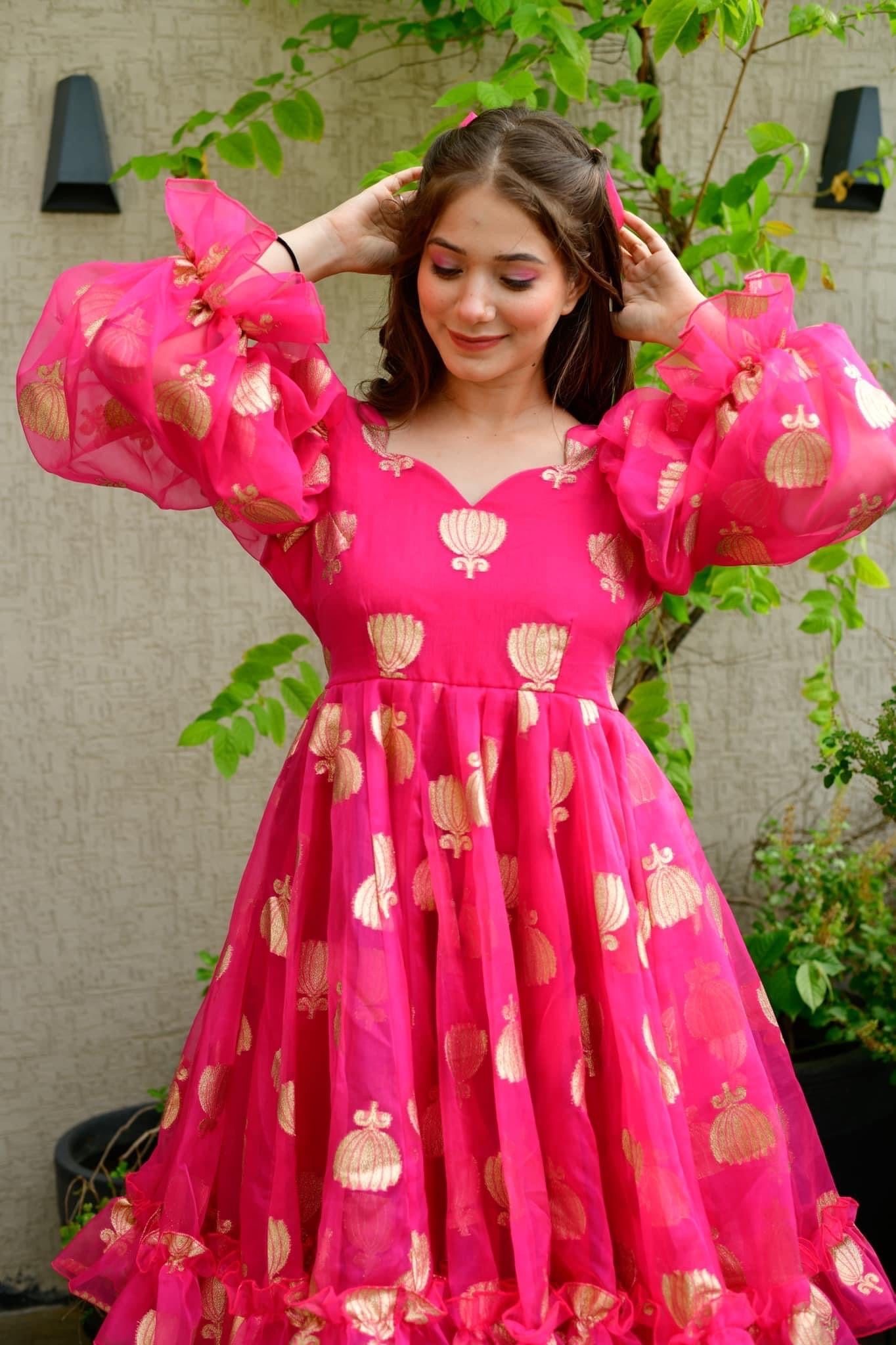 pink lotus organza dress - salesmania