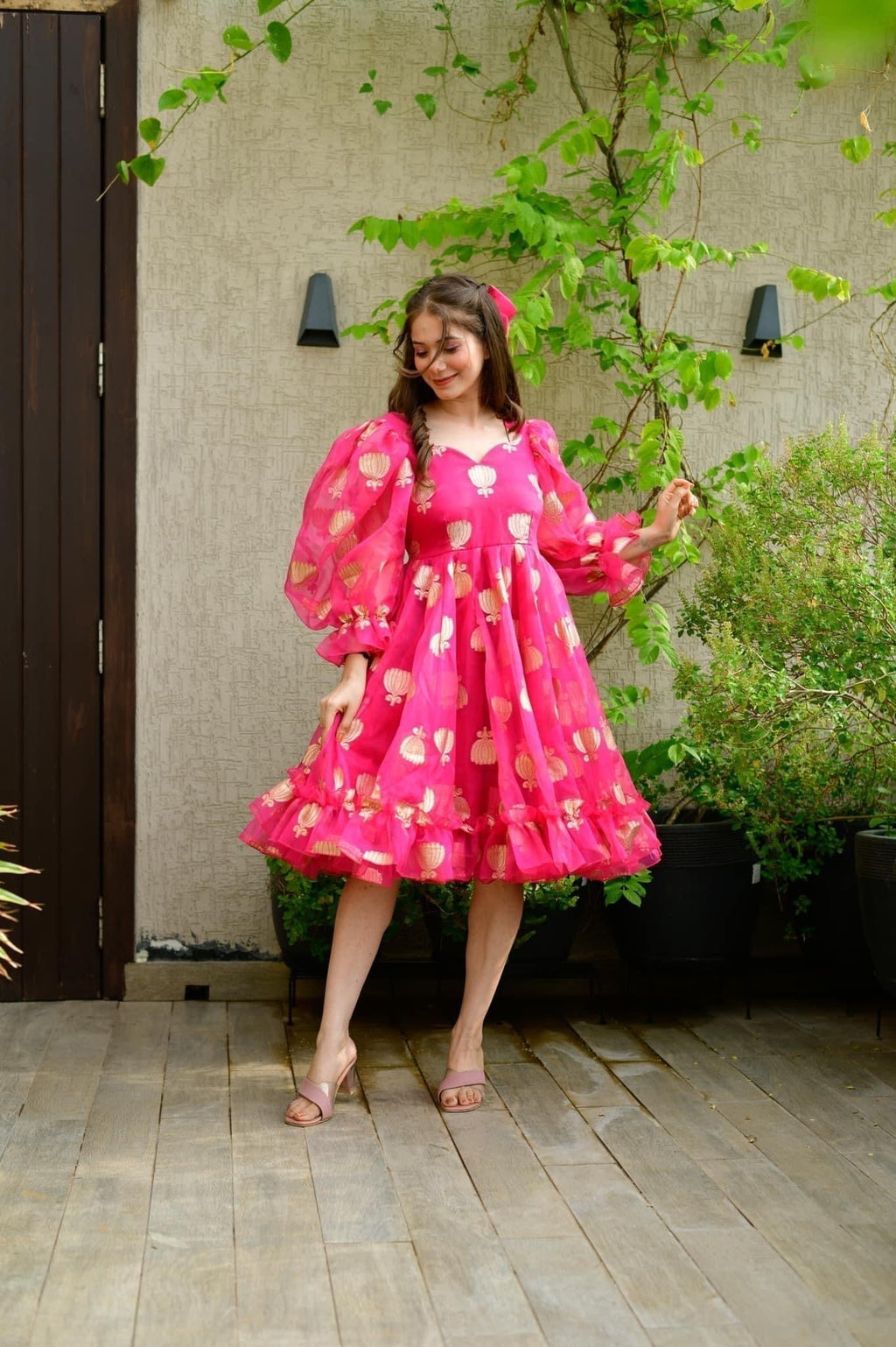 pink lotus organza dress - salesmania