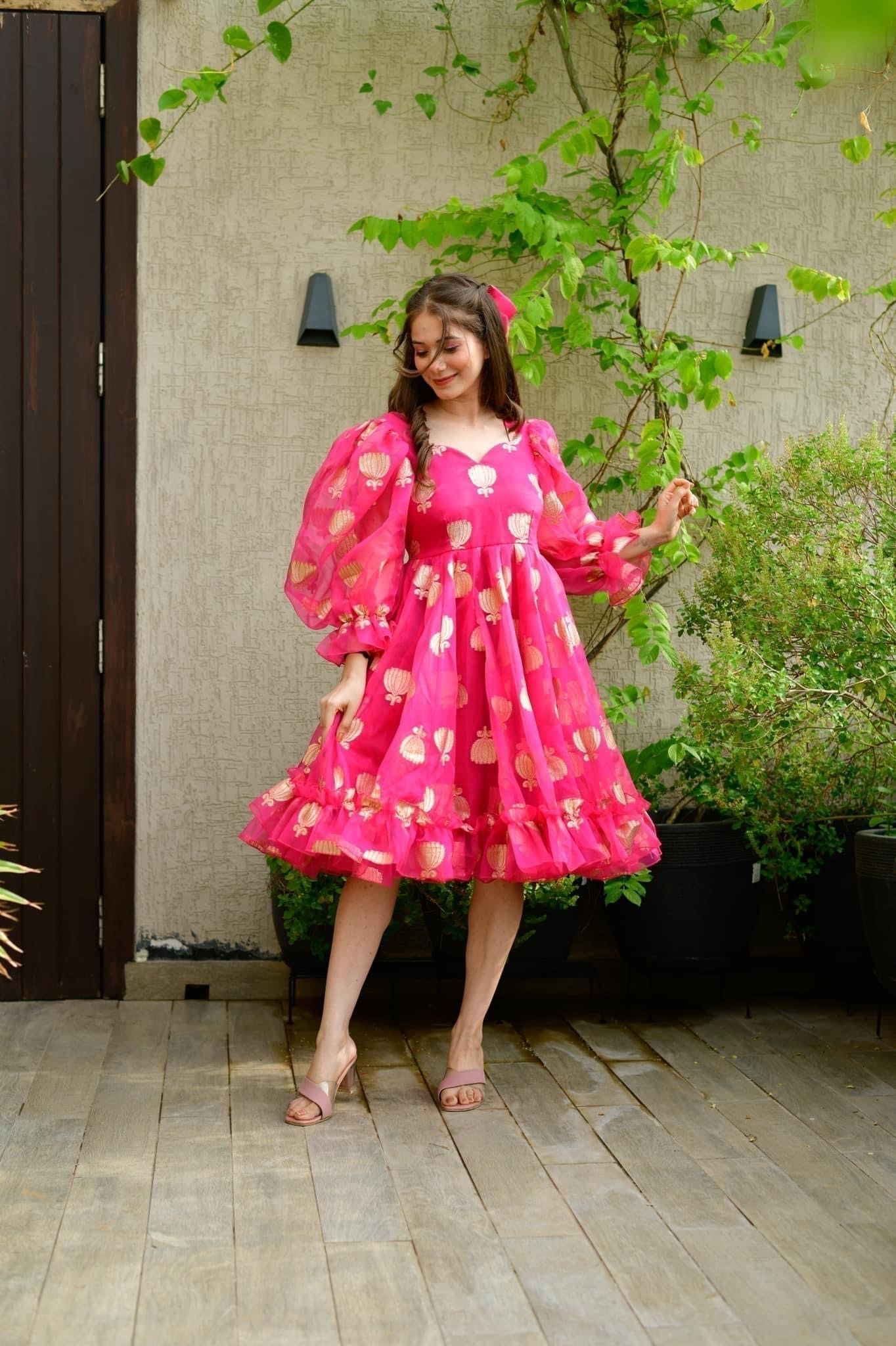 pink lotus organza dress - salesmania