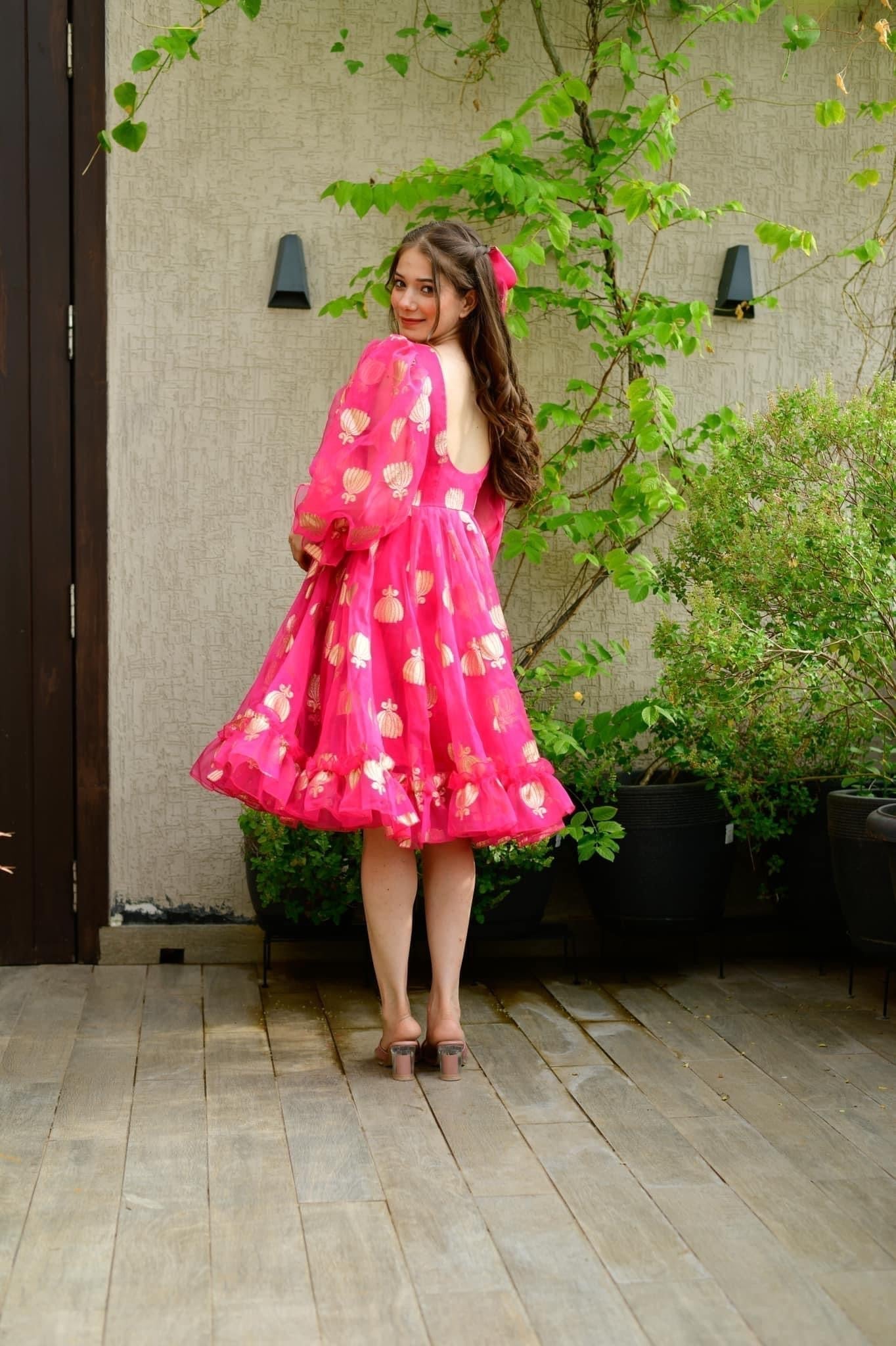 pink lotus organza dress - salesmania