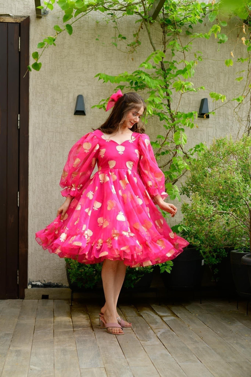 pink lotus organza dress - salesmania