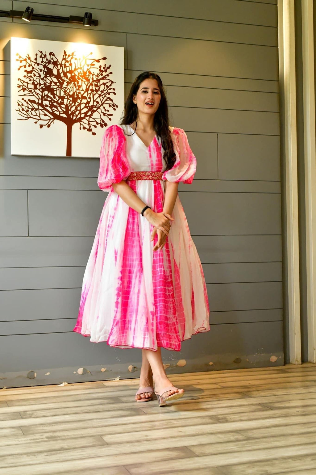 pink organza shibori dress - salesmania