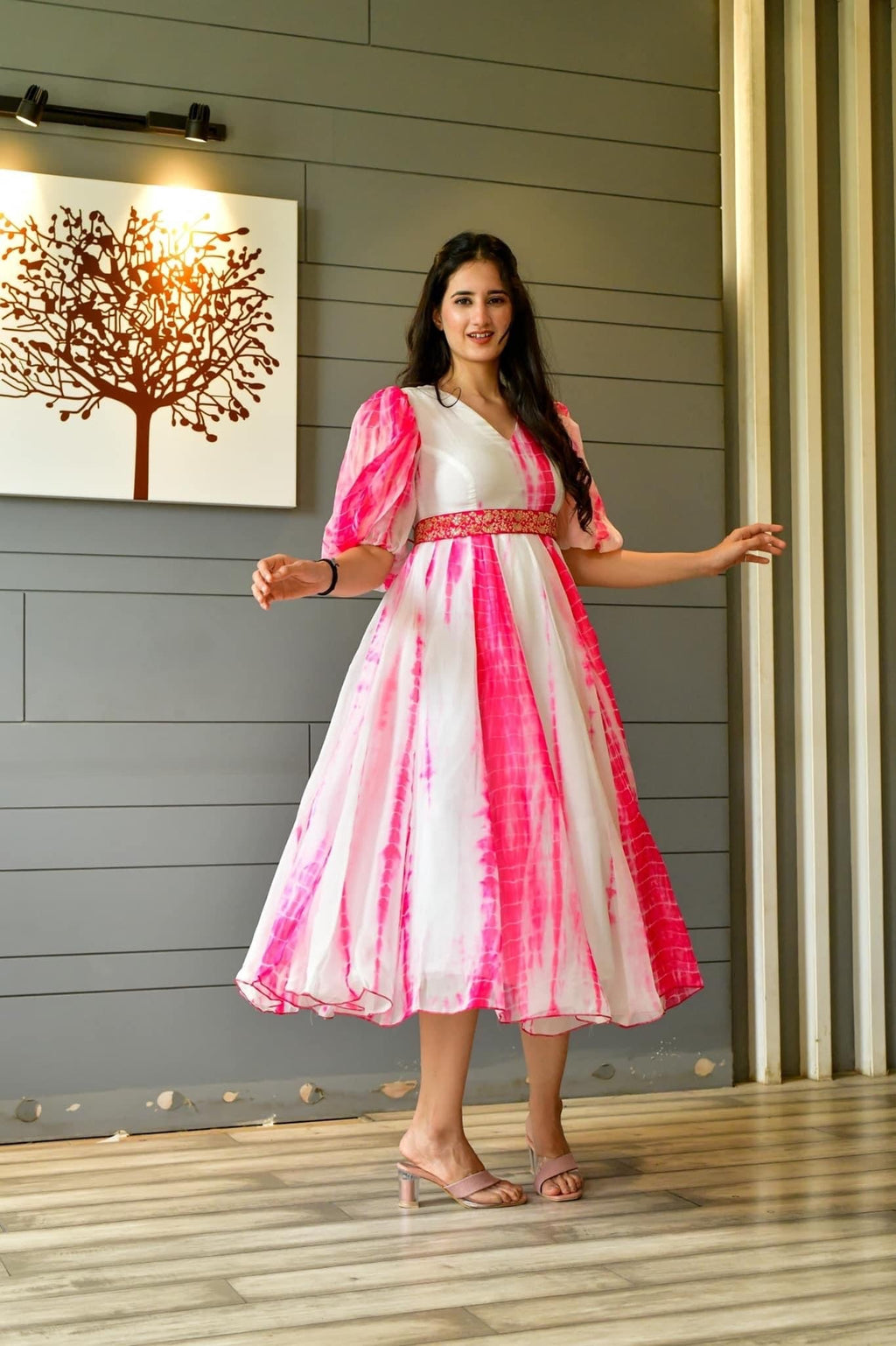 pink organza shibori dress - salesmania