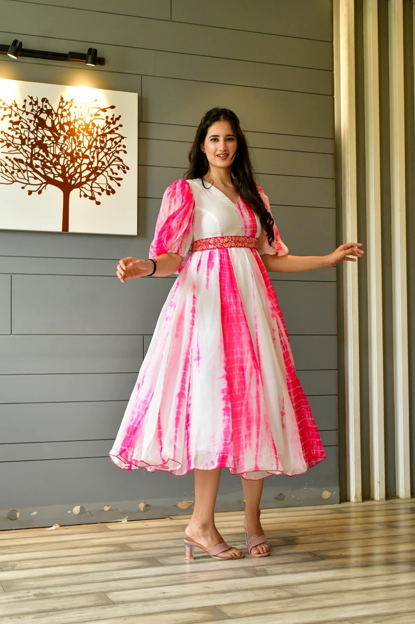 pink organza shibori dress - salesmania